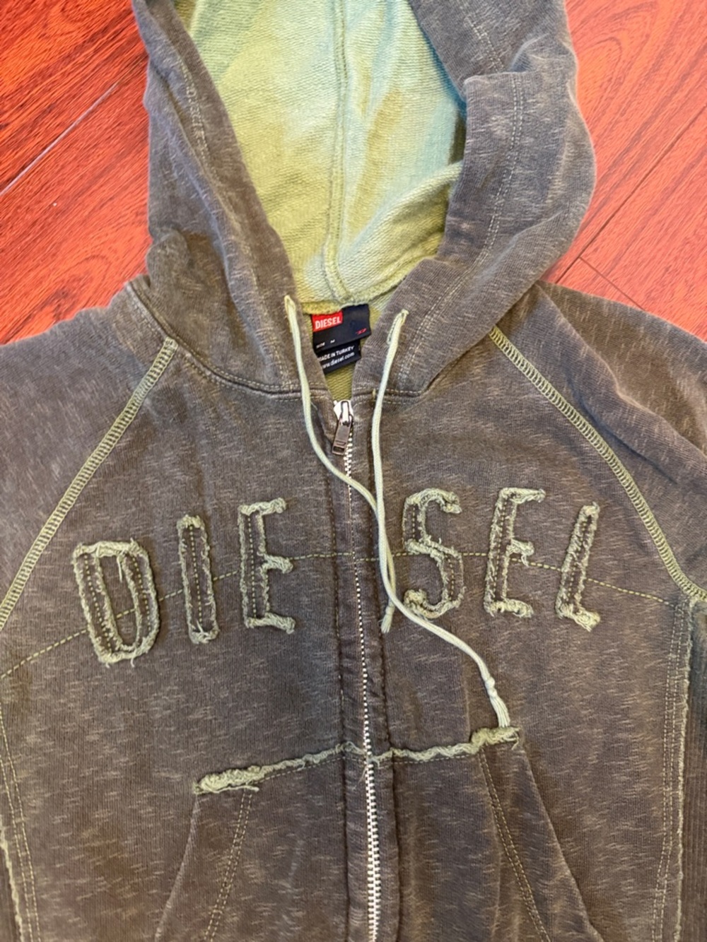 Diesel vintage Olive/Light Green Distressed Zip Hoodie - Picture 2 of 14